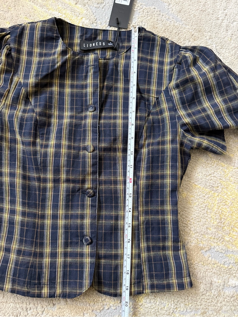 Lioness Navy and Yellow Plaid Short Sleeve Blazer - Picture 5 of 8